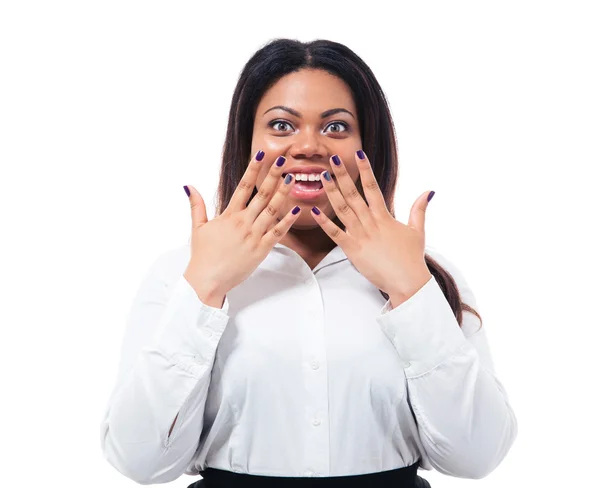 Empresária africana mostrando sua manicure — Fotografia de Stock