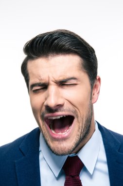 Beyaz bir arka plan üzerinde izole çığlık işadamı