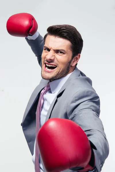 Homme d'affaires en colère avec des gants de boxe — Photo