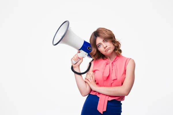 Young woman holding megaphone — Stock Photo, Image