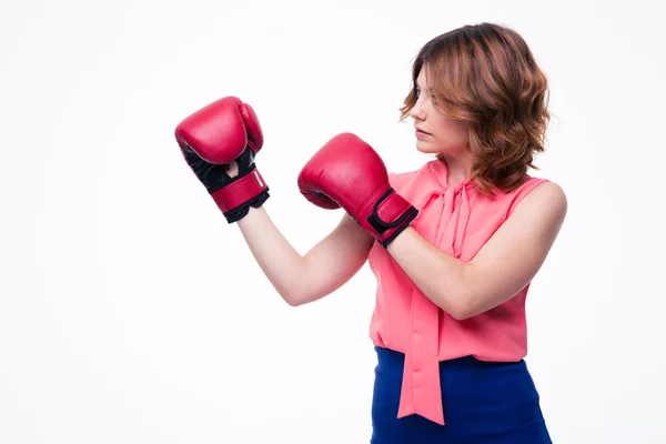 Cute elegant woman with boxing gloves — Stock Photo, Image