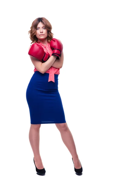 ELegant businesswoman in boxing gloves — Stock Photo, Image
