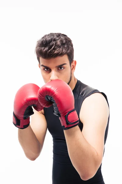 Retrato de un boxeador masculino con guantes rojos — Foto de Stock