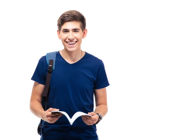 Heureux mâle étudiant holding livre — Photo