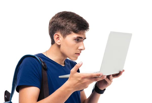 Manlig student med laptop — Stockfoto