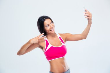 mutlu fitness kadın selfie fotoğraf yapma