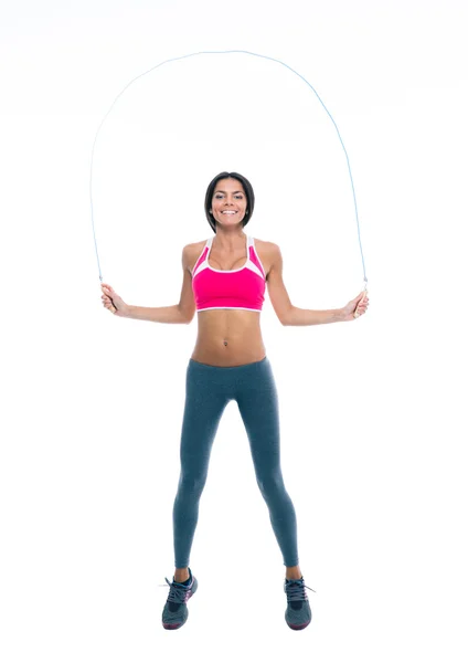 Sports woman jumping with skipping rope — Stockfoto