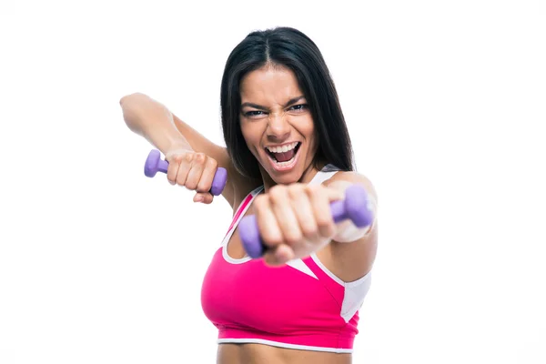 Fitness woman workout with dumbbells — Stock Photo, Image