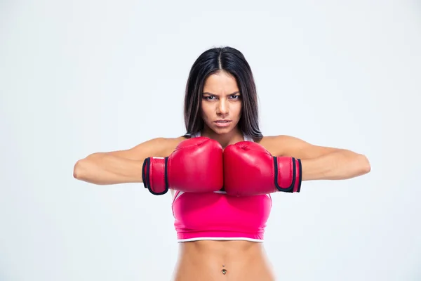 Mujer deportiva en guantes de boxeo — Foto de Stock