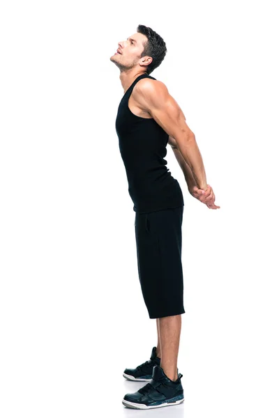 Fitness-Mann streckt Hände isoliert aus — Stockfoto