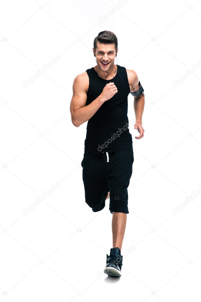 Full length portrait of a fitness man running 