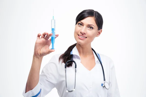 Siringa sorridente del medico femminile — Foto Stock