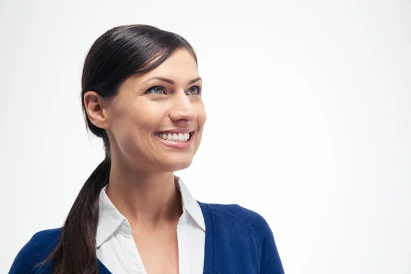 Mulher de negócios feliz olhando para cima — Fotografia de Stock