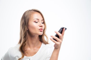 Smartphone ile görüntülü görüşme yaparken kız