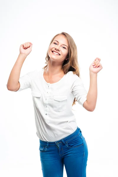 Glückliche Frau feiert ihren Erfolg — Stockfoto