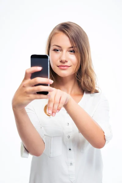 Förtjusande kvinna med smartphone — Stockfoto