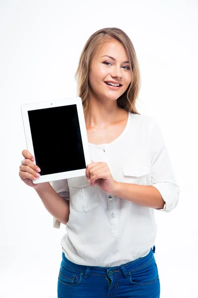 Woman showing tablet computer screen — Stock Photo, Image