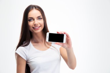 Kadın gösteren boş smartphone ekran