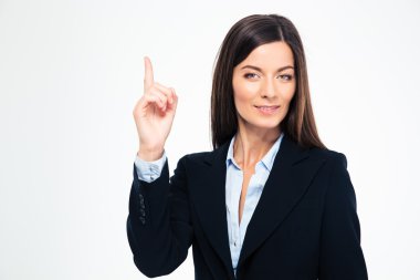 iş kadını işaret parmağı yukarıya