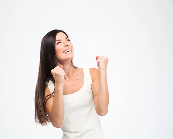 Mujer feliz celebrando su éxito —  Fotos de Stock