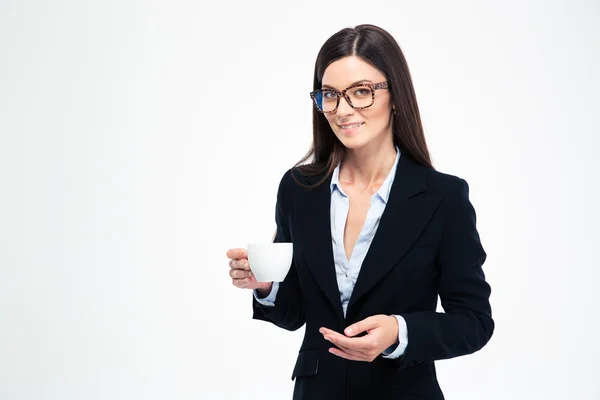Businesswoman holding cup with coffee — Stock Photo, Image