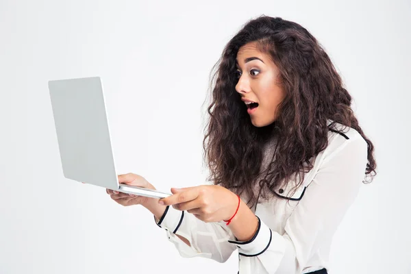 Businesswoman looking on laptop computer — Stock Photo, Image