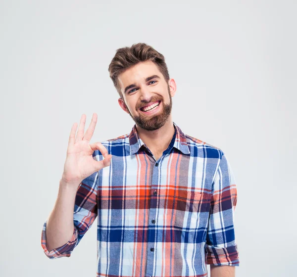 Hombre guapo mostrando ok signo con el dedo —  Fotos de Stock