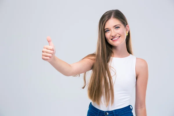 Adolescente feminina mostrando o polegar para cima — Fotografia de Stock