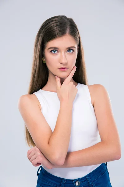 Pensive female teenager looking at camera — Stock Photo, Image