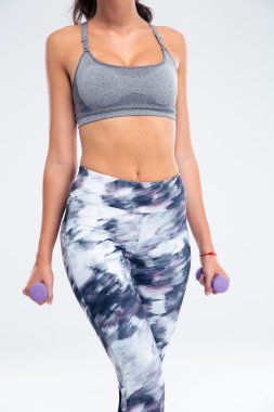 Fitness kadın cesedi dumbbells ile 