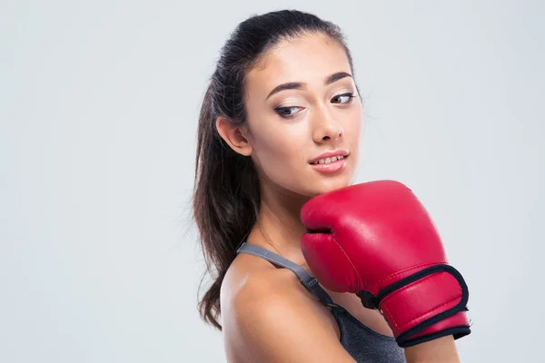 Portret van een vrouw schattig fitness met bokshandschoenen — Stockfoto