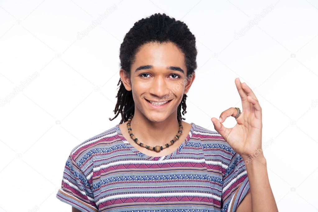 Afro american man showing ok sign 