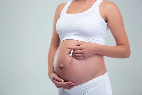 Pregnant woman smoking cigarette — Stock Photo, Image