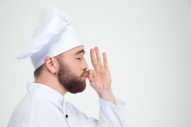 Bir şey parmak kokulu erkek şef aşçı