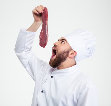 Komik Şef yemek taze et yemek için okuma