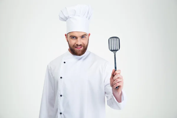 Happy chef cook holding spoon — Stock Photo, Image