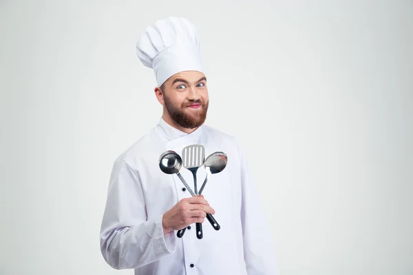 Male chef cook holding spoon — Stock Photo, Image