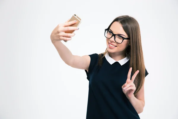 Mutlu kız yapma selfie fotoğraf — Stok fotoğraf