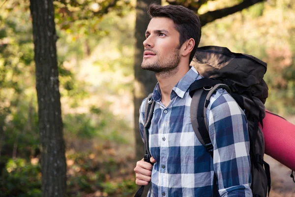 Handsome man traveling in the forest — Stock Photo, Image