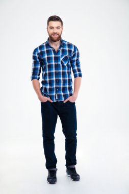 Neşeli yakışıklı bir adam portresi tam uzunlukta