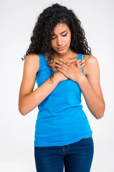 Afro americano mujer con dolor en el corazón — Foto de Stock