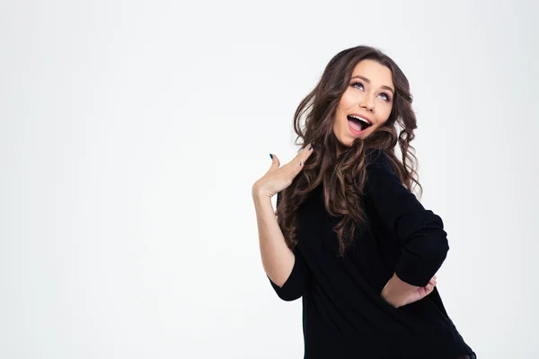 Portrait of a cheerful girl looking up — Stock Photo, Image