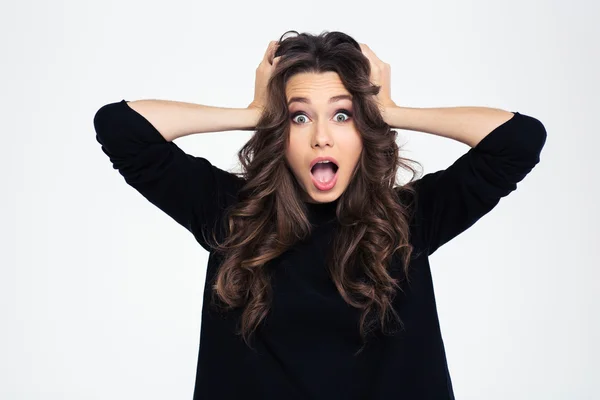 Portrait of a shocked woman with mouth open — Stock Photo, Image