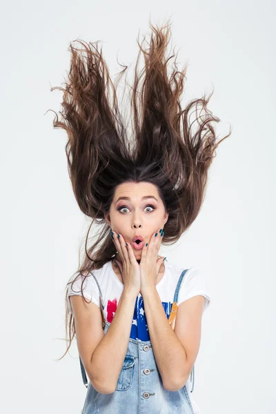 Belle femme avec les cheveux en l'air — Photo