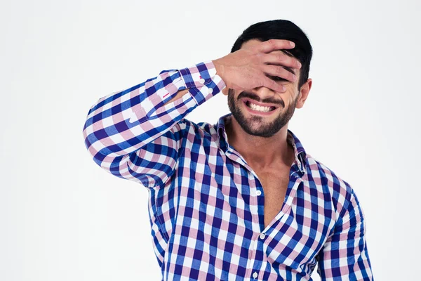 Retrato de homem chateado cobrindo seus olhos — Fotografia de Stock