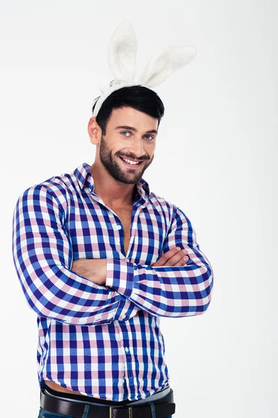 Man in bunny ears looking at camera — Stock Photo, Image