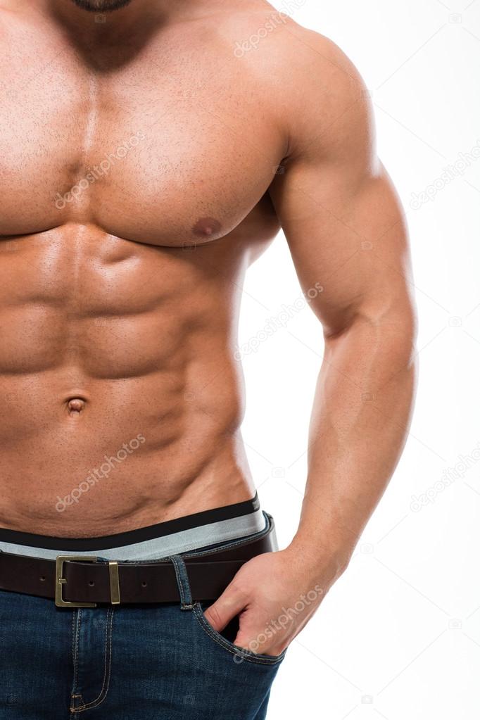Muscular man with nude torso