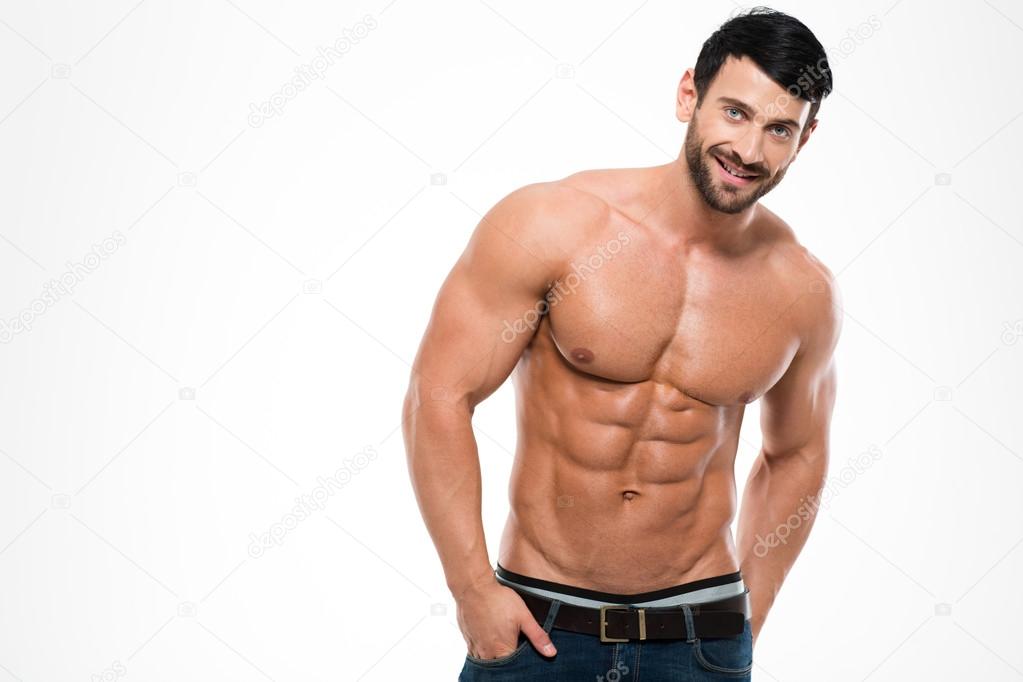 Smiling handsome man with muscular torso