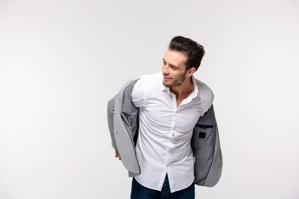 एक खुश व्यापारी पोशाक जैकेट का चित्र — स्टॉक फ़ोटो, इमेज