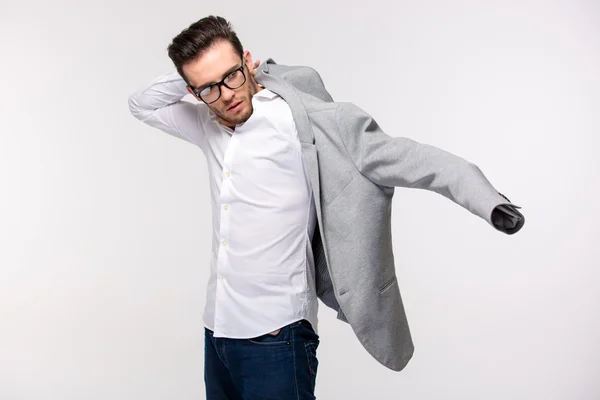 Young businessman dressing jacket — Stock Photo, Image